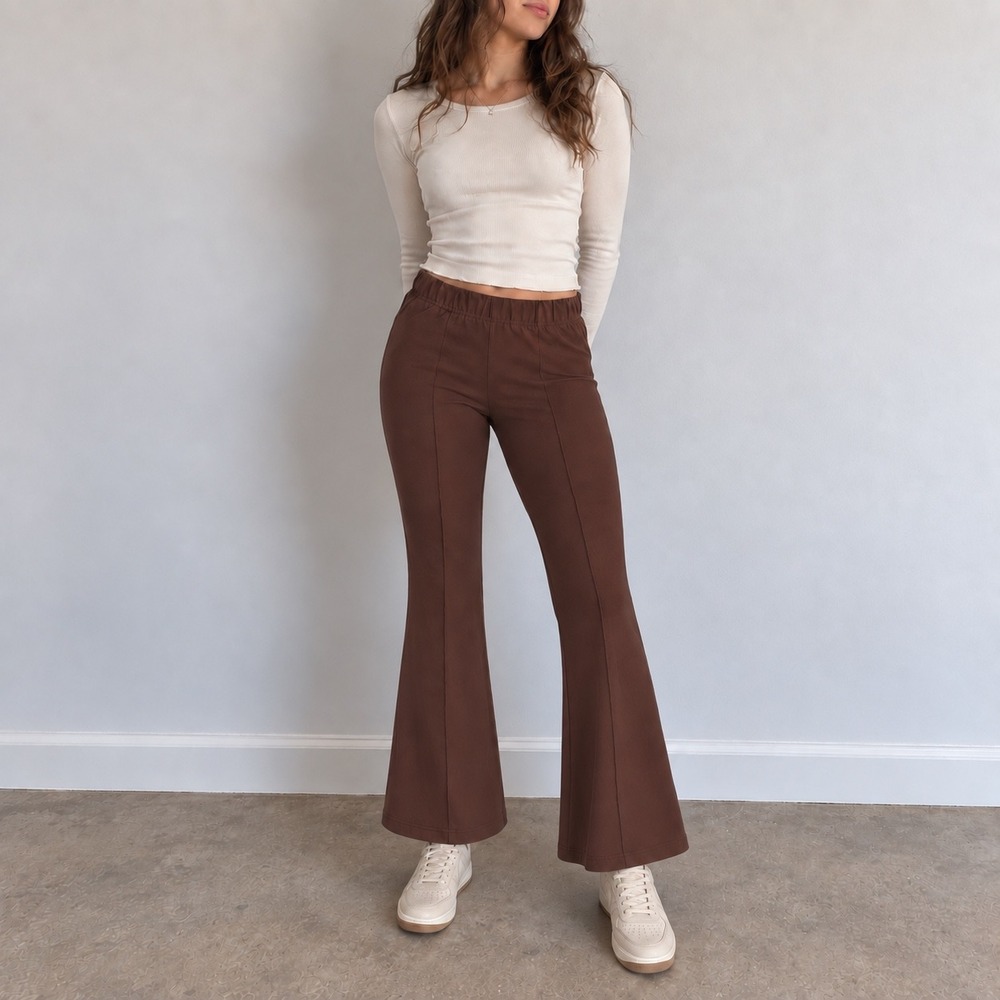 Le Bop Eloise Brown Flare Pants High Waisted Seam Detail Small Minimalist Fall